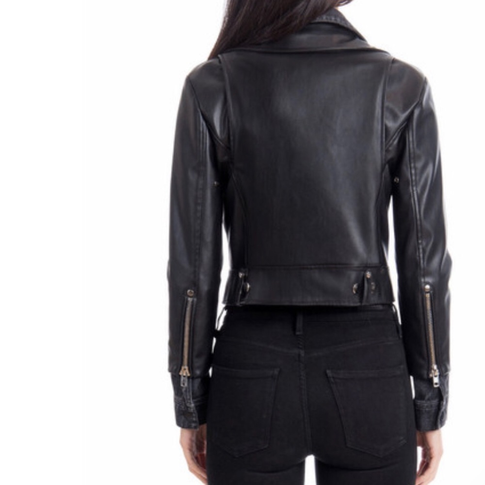 Faux Leather/Denim Biker Jacket - Picture 4 of 4